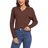 MessBebe Women's Long Sleeve Knitted Pullover Sweaters Collared V-Neck Polo Shirts Tops