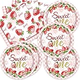 40Pcs Strawberry Birthday Decorations Berry First Birthday Decor Summer Fruit Plates and Napkins Party Supplies for Strawberry Decor Baby Shower Strawberry Party Decorations