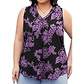 FOREYOND Plus Size Tank Tops for Women V Neck Sleeveless Tank Top Casual Basic Shirt Loose Fit Flowy Blouse 1XL-5XL