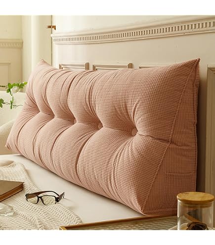 Wedge Headboard Pillow For Twin/Twin XL Bed - Ergonomic Backrest For Dorm, Sofa, Gray Corduroy With Side Pocket