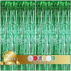 TONIFUL 2Pcs Green Metallic Tinsel Foil Fringe