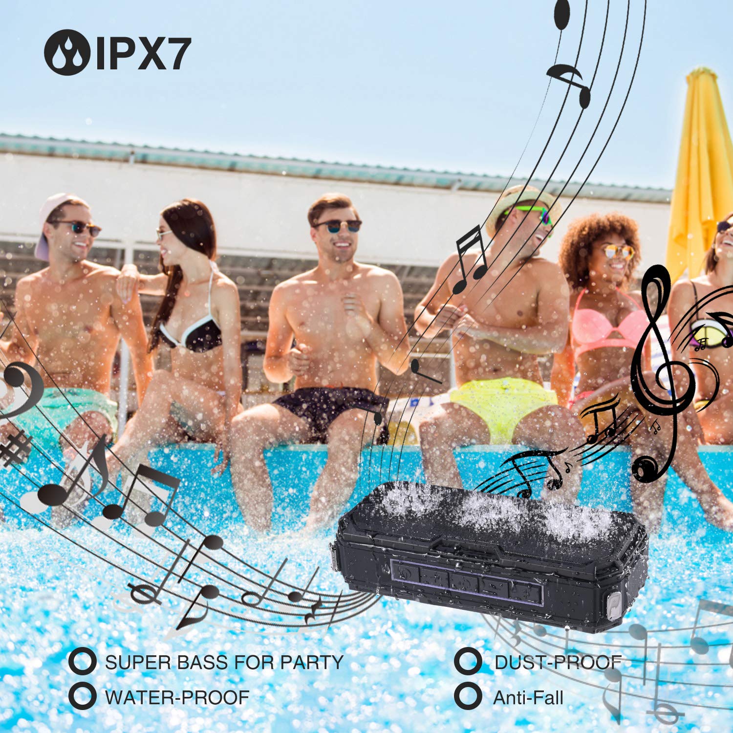Bluetooth Speakers Portable Wireless, KZY IPX7 Waterproof Bluetooth Speaker, Stereo Sound, Built-in Mic,33ft Bluetooth Range,Perfect for Outdoor, Home, Party, Travel