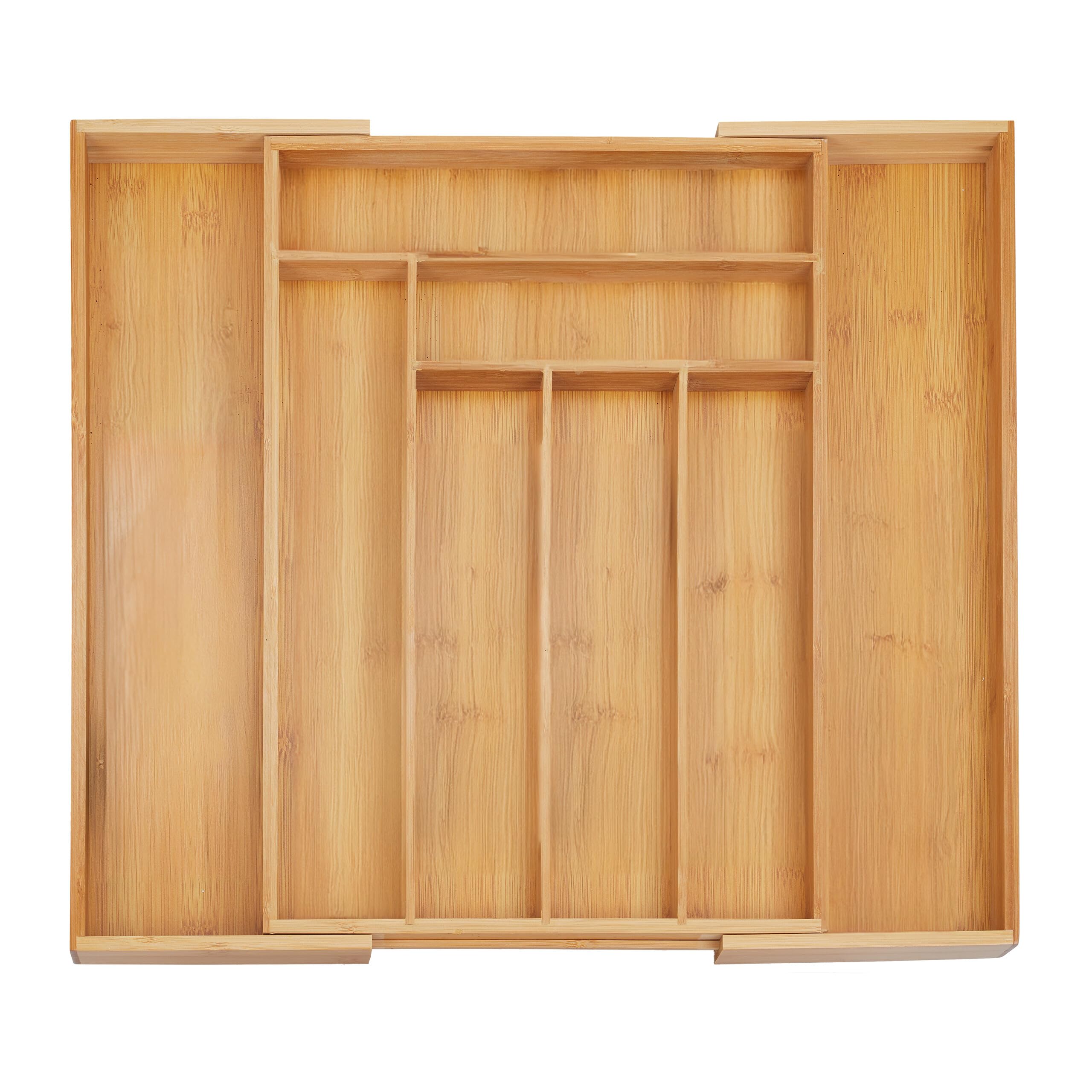 Relaxdays Cutlery Tray, Extendable, 8 Compartments, 5 x 32.5-52 x 45.5 cm, Kitchen Drawer Insert, Bamboo, Natural