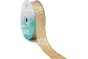 CT CRAFT LLC Glitter Wired Ribbon 1.5" x 20 Yards Light Gold for Christmas Home Decor Bow Gift Wrapping DIY Crafts Wreath