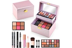 Color Nymph Beginner Makeup Kit For Teens, Girls Makeup kits With Recyclable And Key-Lockable Cabinet Included 17-Colors Eyeshadows Blushes Bronzer Highlighter Lipstick Brushes Mirror(Pink)