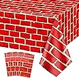 PIXHOTUL 4 Pcs Red Brick Tablecloths, 51in x 108in Brick Wall Backdrop, Brick Table Covers, Brick Wall Scene Backdrop Decoration for Holiday, Birthday, Christmas (4, 51'' x 108'')