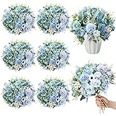 Tigeen 6 Bundles Artificial Bouquet Flowers Artificial Peonies Faux Roses Silk Flowers Hydrangea Bouquet for Wedding Table Centerpiece Floral Vase Decor(Blue)