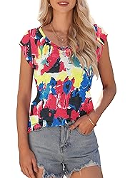AUSELILY Womens Cap Sleeve T-Shirt Casual Loose Fit