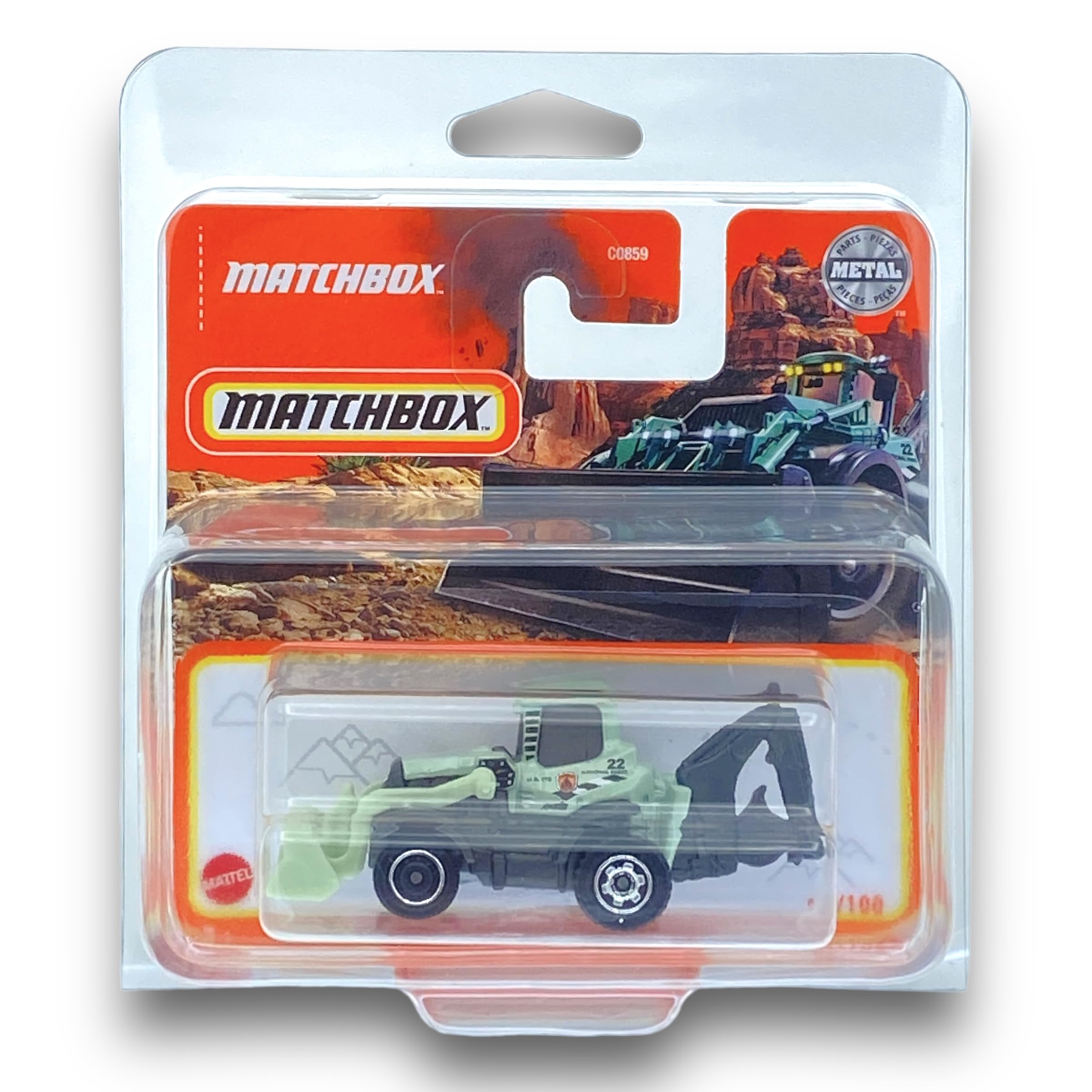Matchbox MBX Backhoe (Light Green (National Parks)) - MBX 2022-29/100 (Short Card) - COMES IN A KLAS CAR KEEPER SHORT CARD PROTECTOR CASE - HFT01