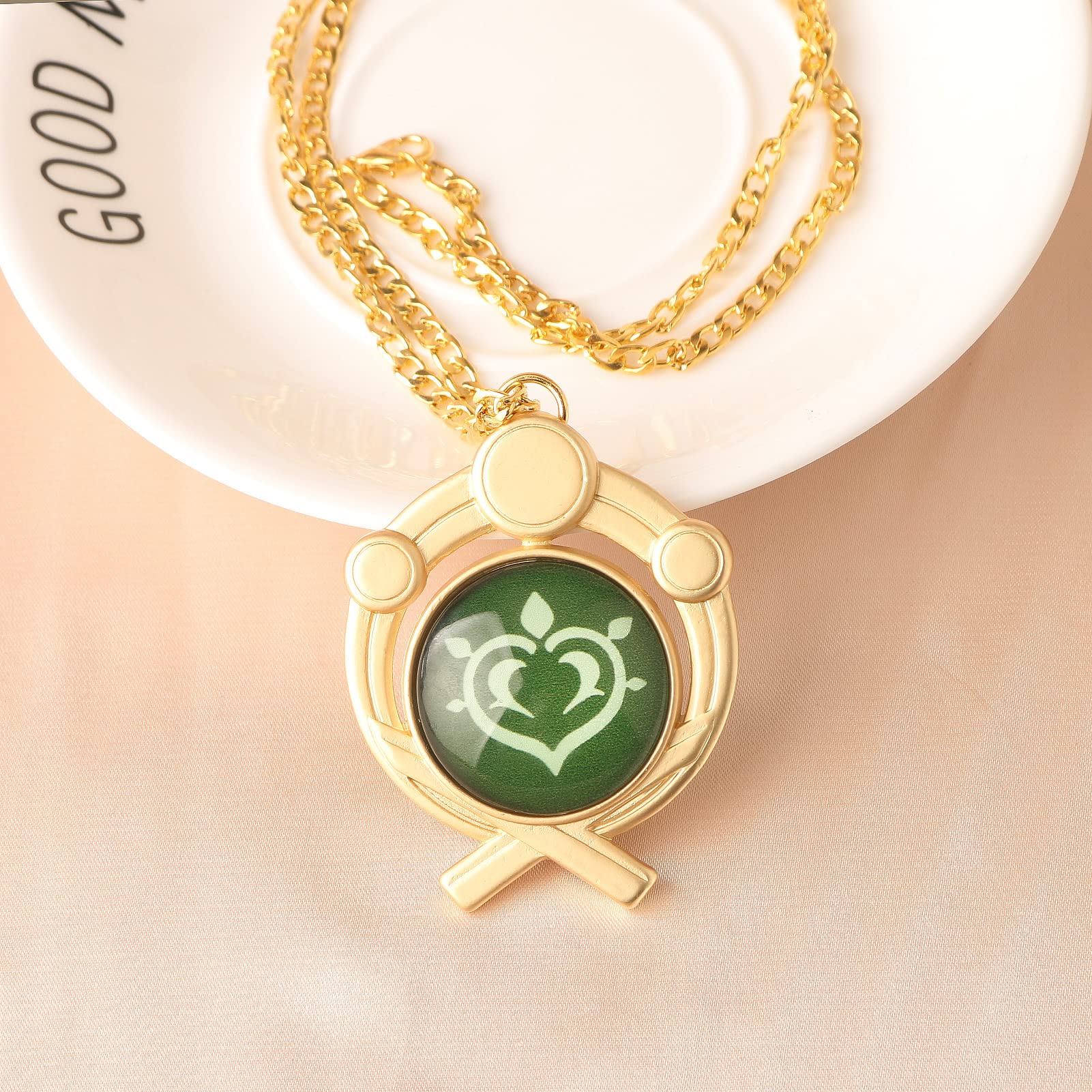 DS Impact Luminous Necklace Gold Mondstadt and Liyue Inazuma Vision Chain Pendant Necklaces Character Cosplay Game Figure Costume Accessories Eye of God Gift box packaging-Dendro 7