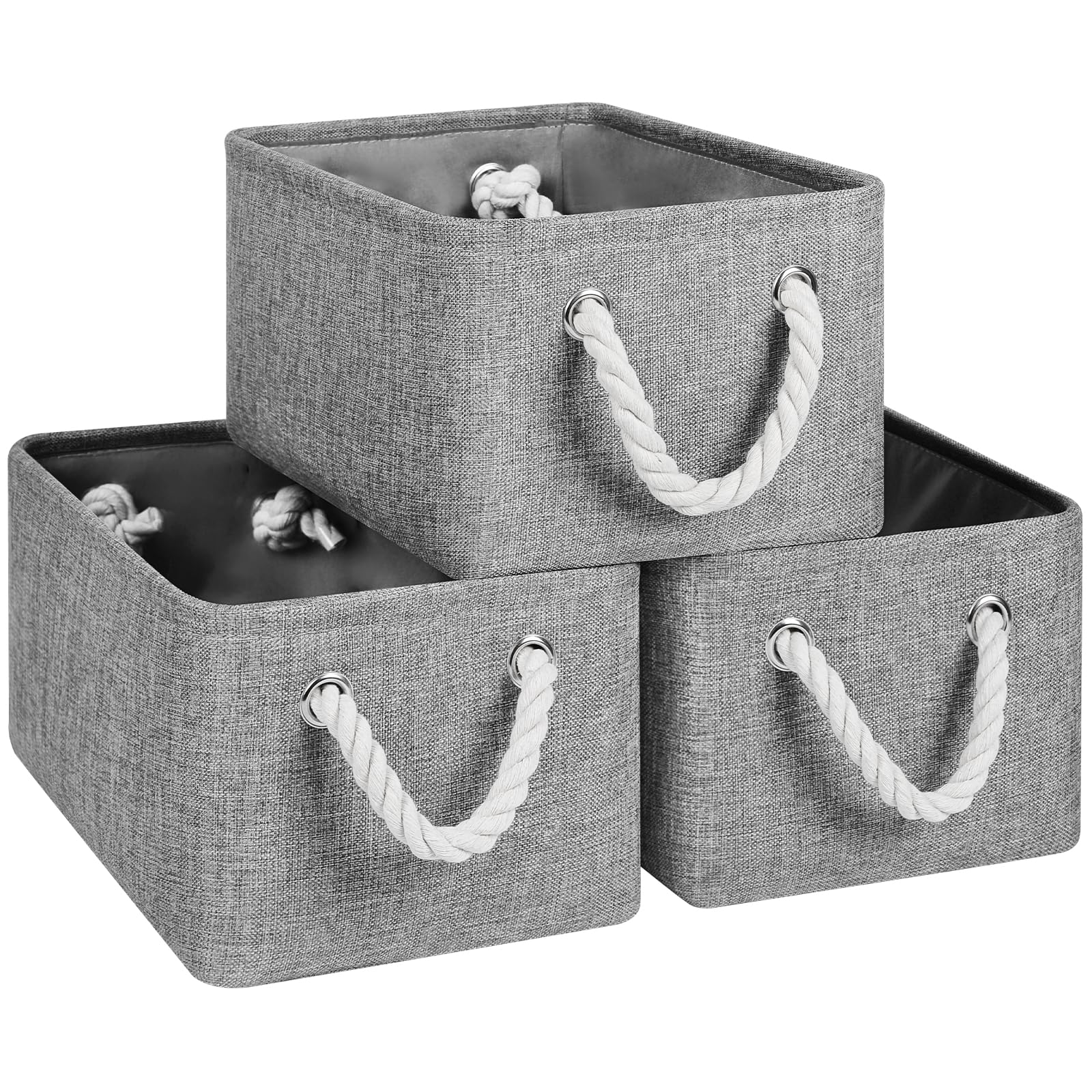 Patvingot Storage Baskets 12.2” x 8.2” x 6.2” for Shelves,Canvas Storage Boxes with Handles, Fabric Storage Bins for Organizing Home and Clothes, Office (Small-3 Pack, Grey)