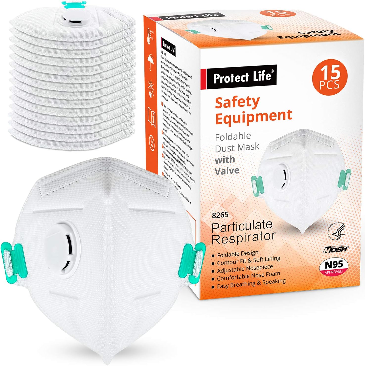 Disposable Dust Masks for face - NIOSH Certified - Safety N95 Respirator Mask with breathing valve (15 pack) | Multi-Layer Protection (VALVE)