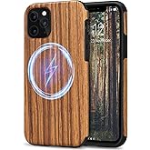 TENDLIN Magnetic Case for iPhone 11 Pro Max - Wood Grain Design, TPU Hybrid, Compatible with MagSafe - Red Sandalwood
