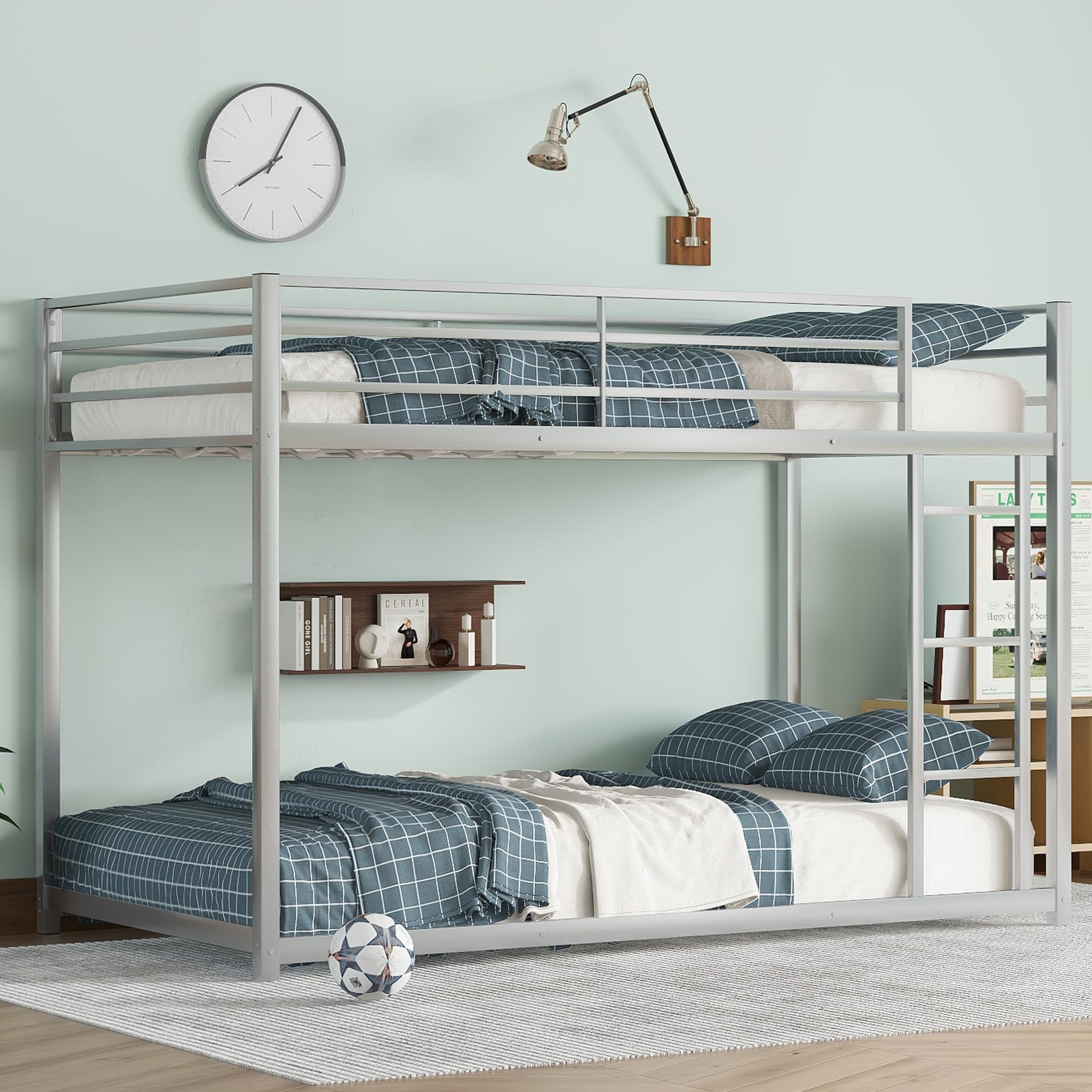 Photo 1 of Bellemave Twin Over Twin Bunk Beds, Twin Bunk Bed with Build in Ladder and Safety Guardrail, Heavy Duty Bunk Beds for Teens, Kids, Dorm, Small Space, No Box Spring Needed(Twin Sliver)