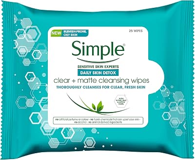 Simple Daily Skin Detox Clear & Matte Cleansing Wipes 25 Count Pack of 6