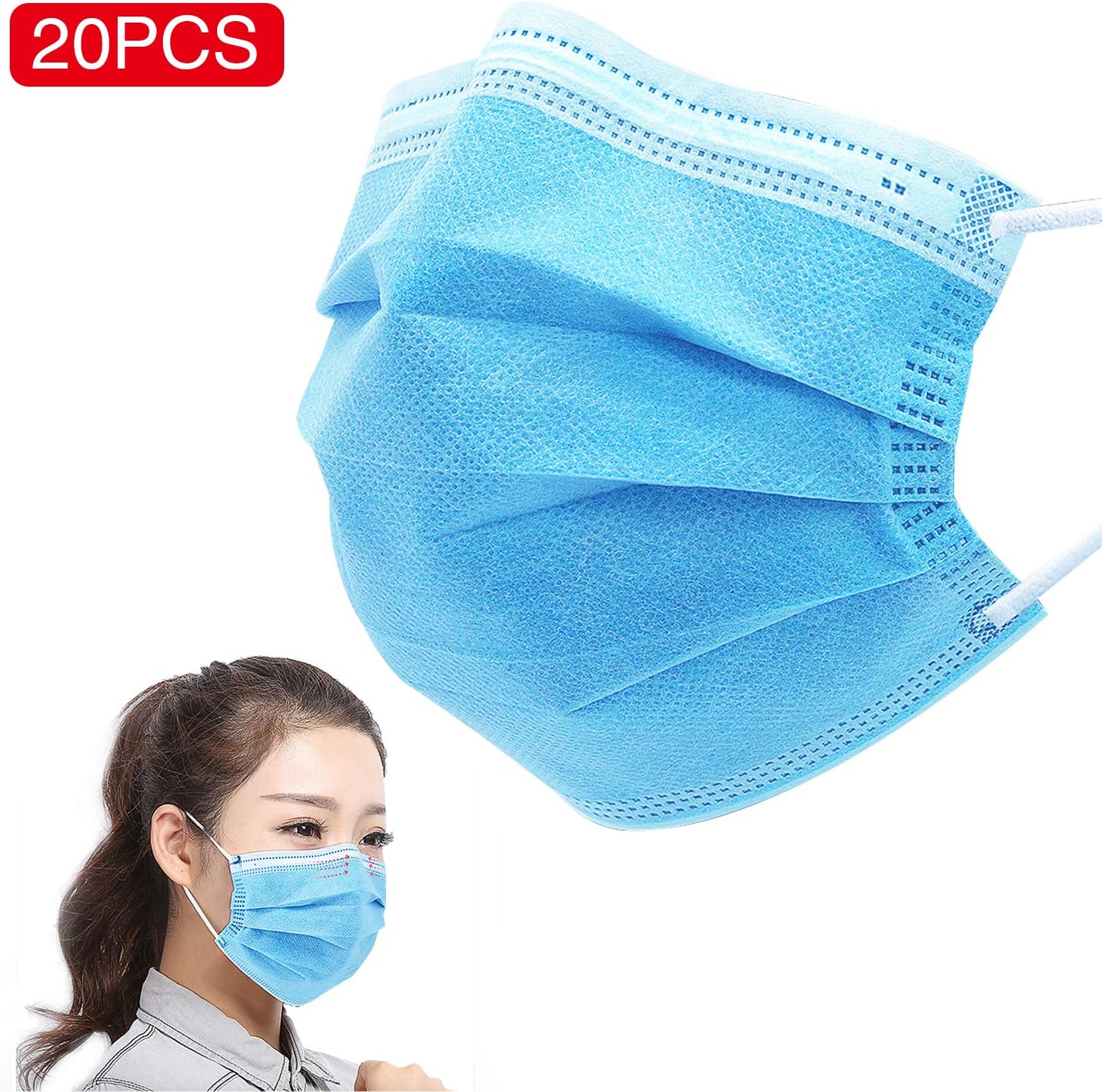 SKYLMW Disposable Face Mask for adults 20 Pcs Anti-dust Outdoor