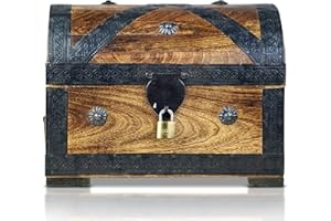 Brynnberg Wooden Treasure Chest with Lock and Key - Pirate Storage Box - Handmade Decorative Vintage Chest Boxes for Keepsakes, Gifts and Collectibles - 9.5''x6.3''x5.3''