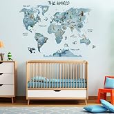 Animal World Map Educational Wall Decals - Peel &amp; Stick Removable Wall Stickers for Kids Room, Nursery, Bedroom, Fun Learning Decor for Toddlers &amp; Children.