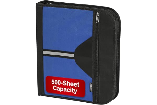 Merangue 1-½” O-Ring Zipper Binder, Polyester Binding Organizer, Stationery Binder with Front and Interior Pockets, School an