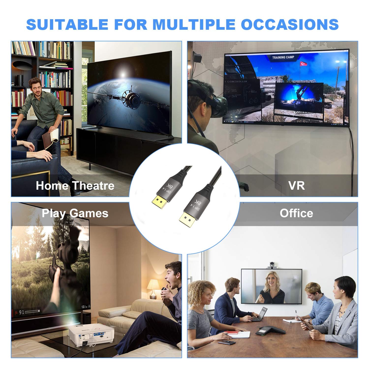 CABLEDECONN 1.5M 5FT DisplayPort 1.4 8K@60Hz 4K@144Hz High Speed 32.4Gbps HDCP 3D Slim and Flexible DP to DP Cable - Image 5