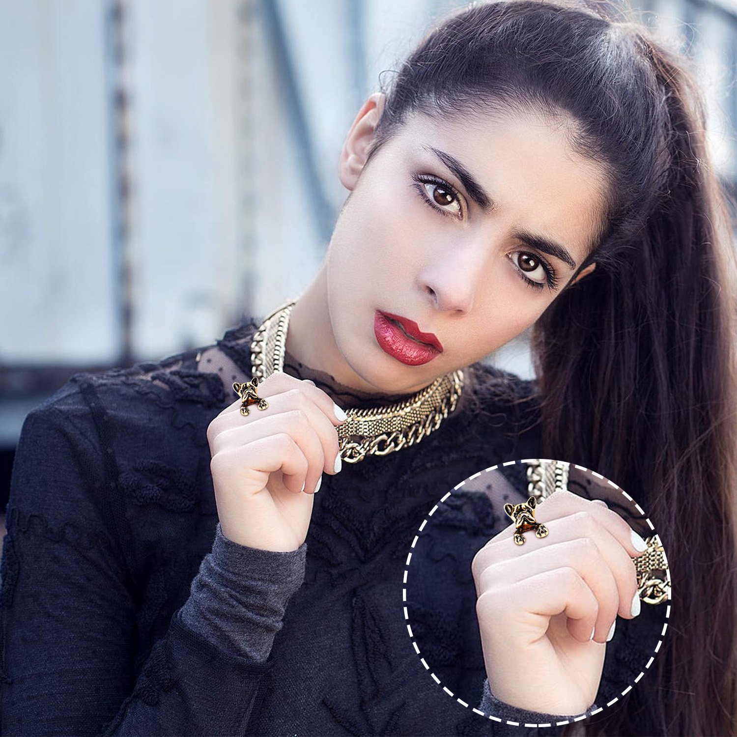 UHIBROS Vintage Handmade Brass Material Pug Dog Animal Wrap Rings Gift for Women and Girls,Antique Bronze Punk Ring Fashion Jewelry Adjustable