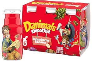 Danimals Smoothie Strawberry Banana Dairy Drink Multi-Pack, Creamy and Delicious Low Fat Snacks for Kids, 6 Ct, 3.1 oz Smoothie Bottles