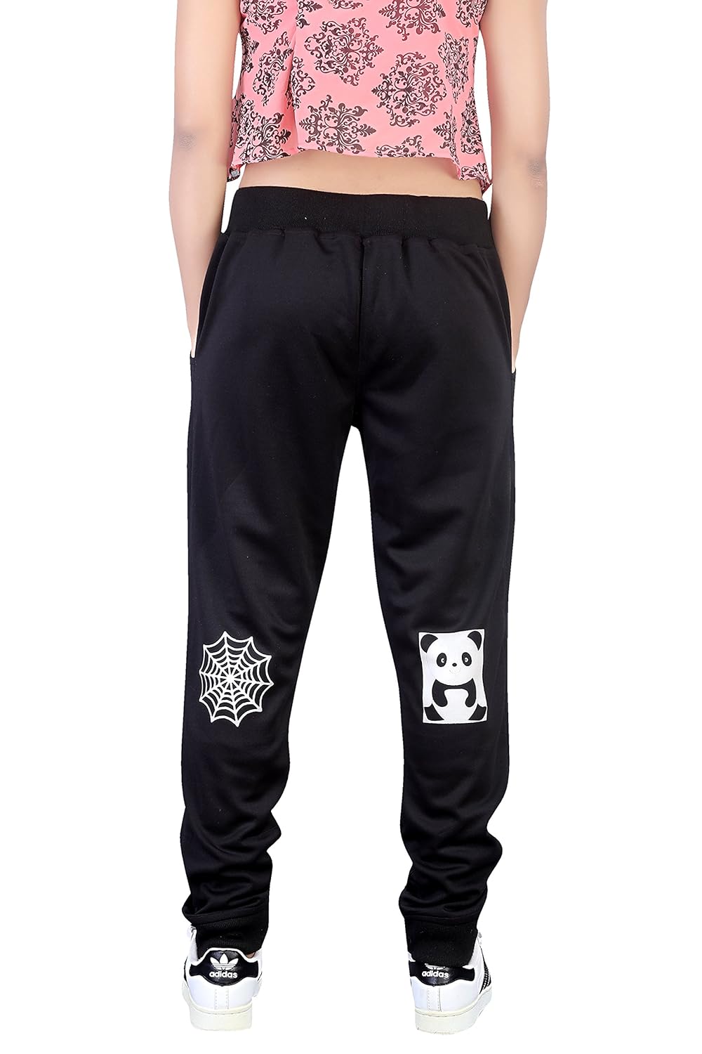 yuvraah women's black mickey patch track pant