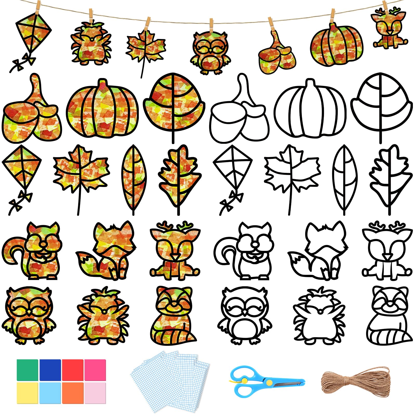 Herefun Herbst Bastelset für Kinder, 13 Stück Set mit Kränzen, Blätter Deko, DIY Basteln für Halloween, Weihnachten