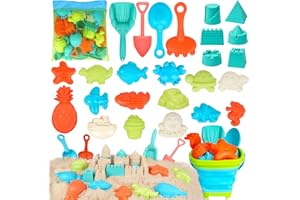 KIYTARBOO Beach Toys for Kids, 27PCS Sand Toys Set Kids, Sandbox Toys Includes Collapsible Sand Bucket and Shovels Set with Mesh Bag & Sand Molds,Travel Sand Castle Toys for Beach, Beach Toys for Kids Ages 3-10