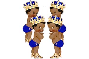 ARTPAPERWONDERS Blue Prince Party Cut-Outs, African American Prince Decor for Royal Birthday Baby Shower (16 inches)