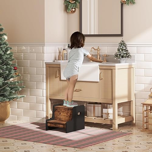 HOOBRO Step Stool For Kids With Handles - Two Step Toddler Stool For Potty Training & Sink Access