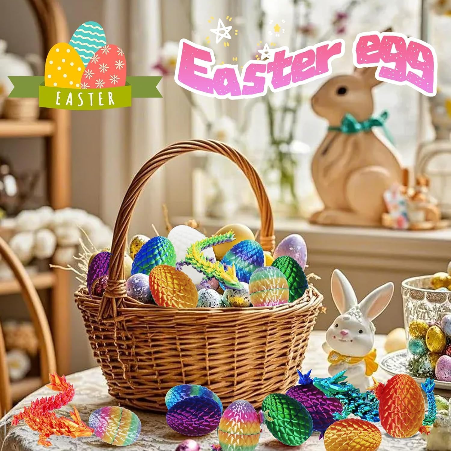 3D Printed Dragon Eggs with Dragon Inside – Fantasy Tabletop Decor, 3D Printing Toys for Kids & Adults – Unique Desktop Decoration & Collectible – Christmas Ornament & Stocking Stuffers (4 Pack)