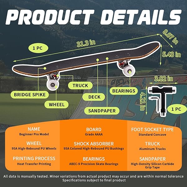 PROFESSIONAL DOUBLE KICK SKATEBOARD, 31 INCH MAPLE DECK, ABEC-9 BEARINGS, 95A PU WHEELS, CUSTOM GRAPHIC DESIGN (BICYCLE, 31IN)