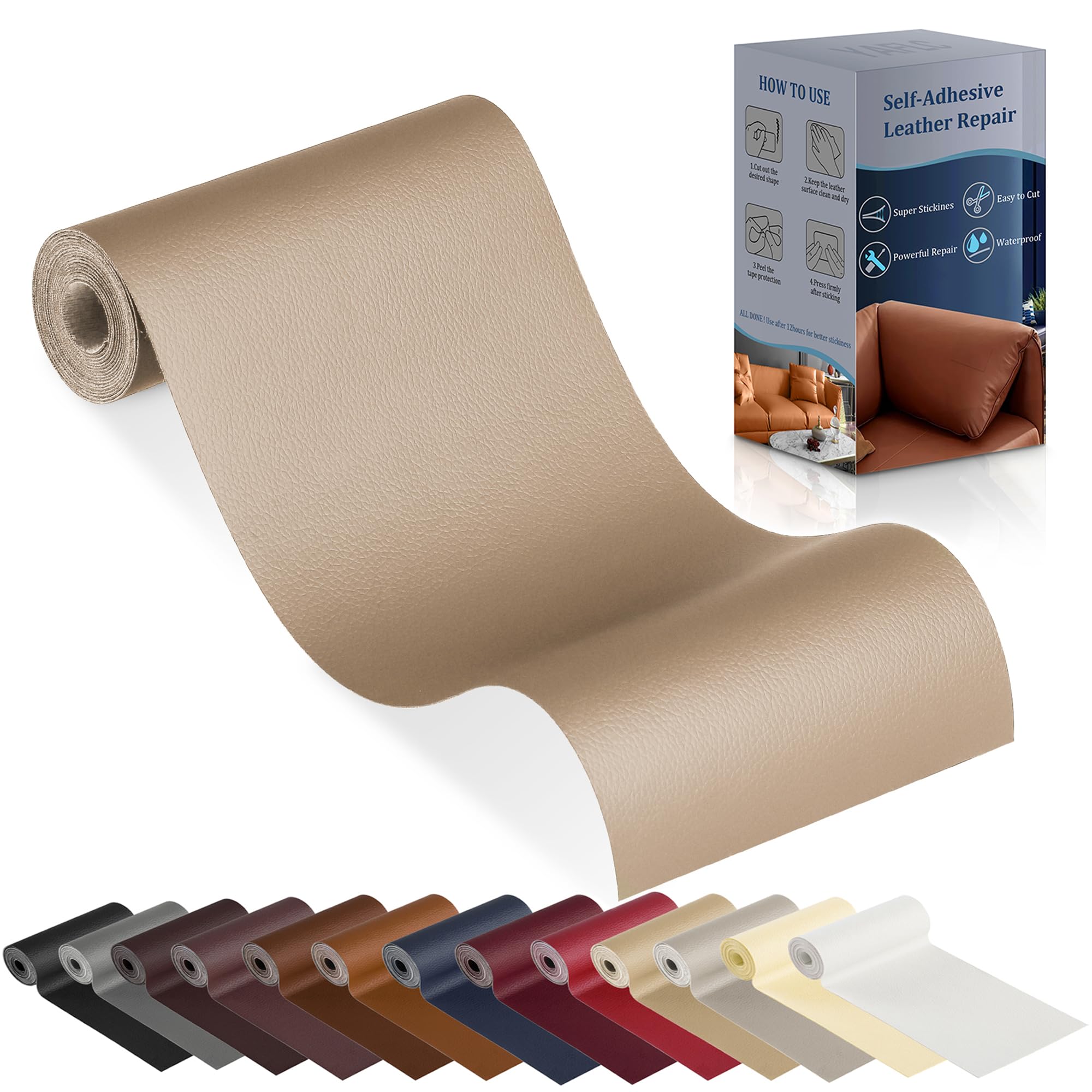 Photo 1 of YAFLC Leather Repair Patch for Furniture, 4" x 63" Self Adhesive Leather Repair Kit Vinyl Repair Tape for Car Seat Sofa Jackets Couches Chair Medium Beige