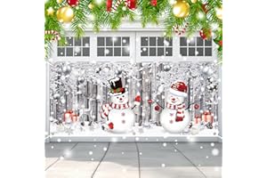 Qeeenar Snowmen Garage Door Banner Decoration Winter Garage Cover Holiday Door Cover Large Winter Snowflake Backdrop for Indoor Outdoor House Decoration(7 x 16 ft)