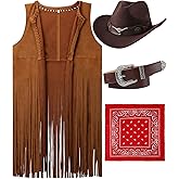 Hercicy Western Outfits for Women Cowgirl Tassel Sleeveless Vest Cowboy Hat Belt and Paisley Bandana for Halloween Dress Up