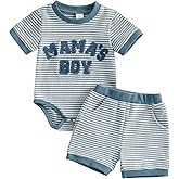 Onfmst Mamas Boy Baby Clothes Summer Newborn 3 6 9 12 Months Striped Waffle Knit Short Sleeve Romper Shorts Set Outfit