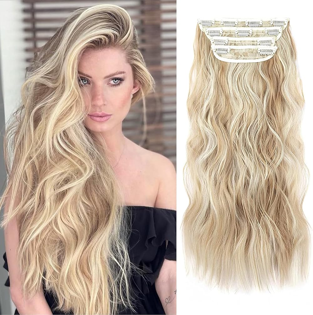 AliLeader Blonde Clip In Hair Extensions 20in Dark Golden Mix Beige