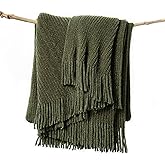 lifein Throw Blanket for Couch, Soft Green Boho Decor Bed Throw,Cozy Knitted Chenille Farmhouse Lightweight Throw(Olive Green,50 * 60")