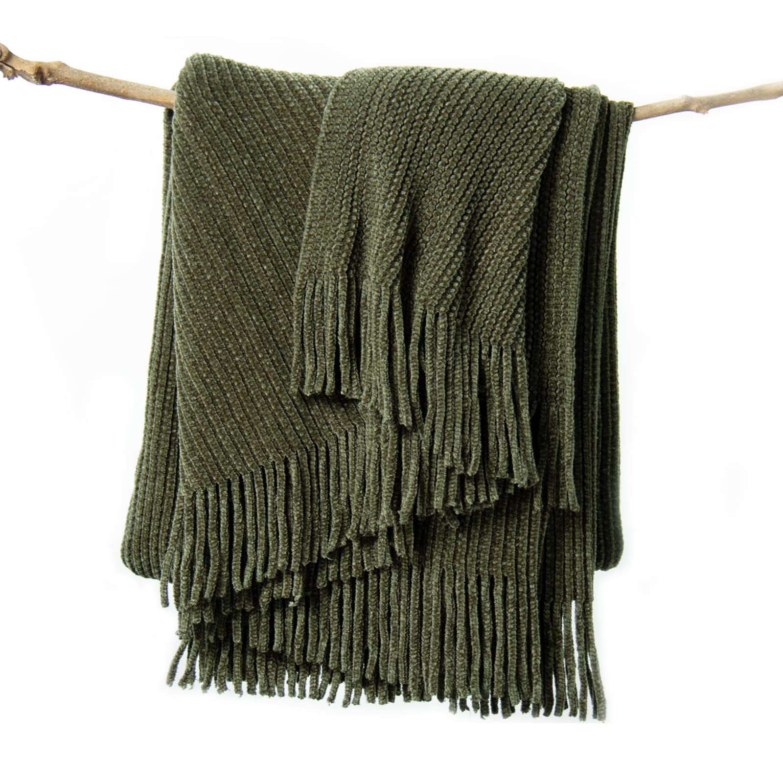 Photo 1 of lifein Throw Blanket for Couch, Soft Green Boho Decor Bed Throw,Cozy Knitted Chenille Farmhouse Lightweight Throw(Olive Green,50 * 60")