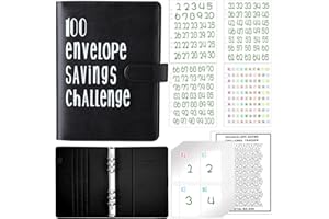 Aliceset 100 Envelope Savings Challenge Binder, Easy and Fun Way to Save 5, 050, Budget Binder Savings Challenge Book with Cash Envelopes for Budgeting Planner Saving Money (Black, White)