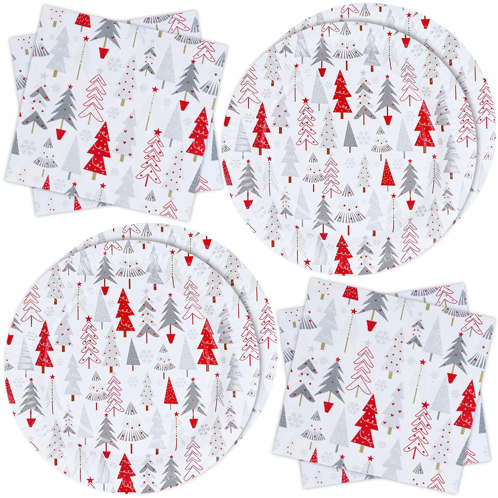 Christmas Tree Party Paper Plates and Napkins Set Pack of 40 White Disposable Dinnerware, Dinner Plates, Paper Napkins