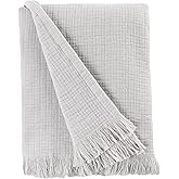 Sticky Toffee Muslin Throw Blanket 60x50 in – Gray Lightweight 100% Cotton Blanket for Couch or Bed, Soft and Breathable, Boho Farmhouse Style