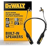 DEWALT Heavy Duty Black Edition 2-in-1 Neckband Bluetooth Headphones w/Built-in Speakers, Jobsite Wearable Speaker & Around Neck, Wireless Headset, 60+ Hrs Hands-Free Music & Calls, Carry Pouch