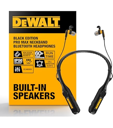 Amazon.com: DEWALT Heavy Duty Neckband Bluetooth Earbuds - Black