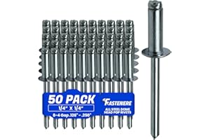 Fastenere Pop Rivets - 1/4" x 1/4" (50 pcs) Heavy Duty, Open-End, Low Carbon Steel, Dome-Head Blind Rivets, Corrosion-Resistant & High Shear Strength, 8-4 Gap 0.126"-0.250"