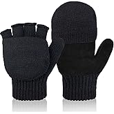 GSAFEME Winter Knitted Convertible Fingerless Gloves Wool Mittens Warm Mitten Glove for Women and Men