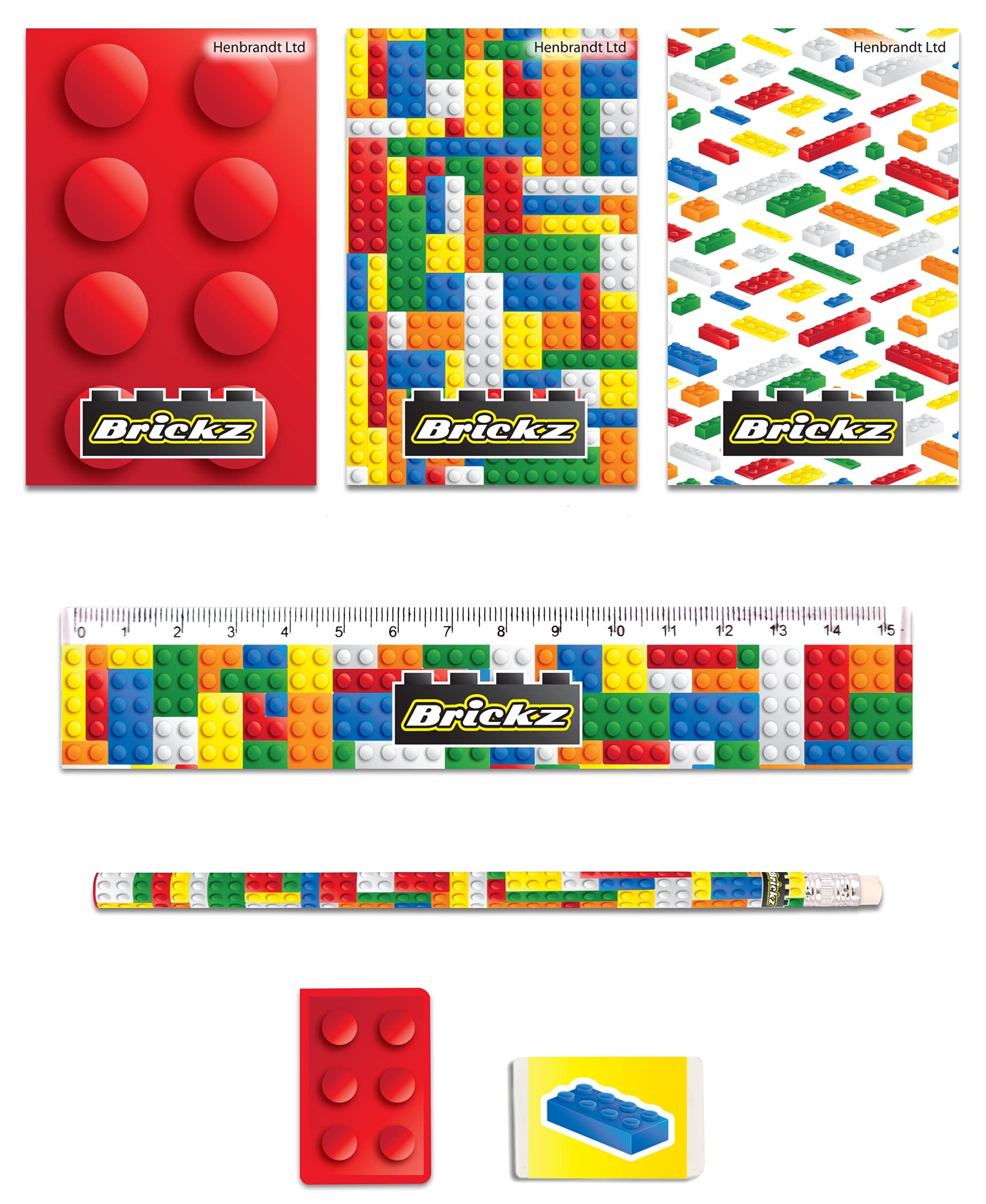 HENBRANDT 5 Piece Brickz Stationery Sets - 2 Packs Supplied