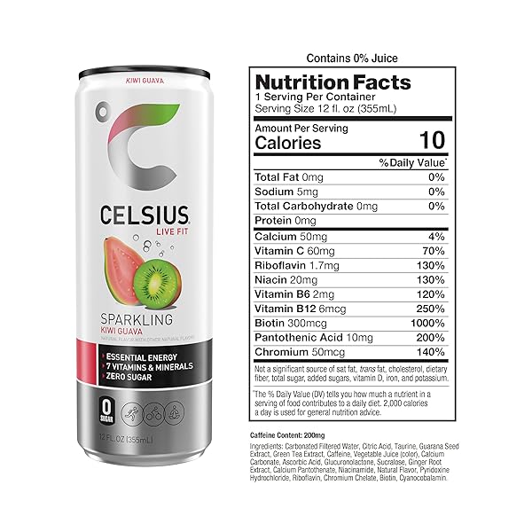 CELSIUS SPARKLING KIWI GUAVA, FUNCTIONAL ESSENTIAL ENERGY DRINK 12 FL OZ (PACK OF 12)