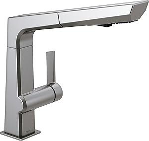 Delta Faucet Pivotal Single-Handle Kitchen Sink Faucet with Pull Out Sprayer, Arctic Stainless 4193-AR-DST